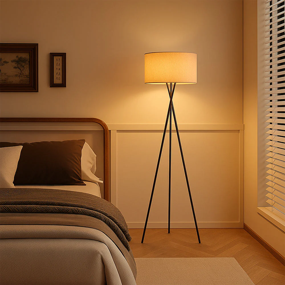 Silk Floor Lamp with Silk Fabric Shade - Modern Ambient Lighting