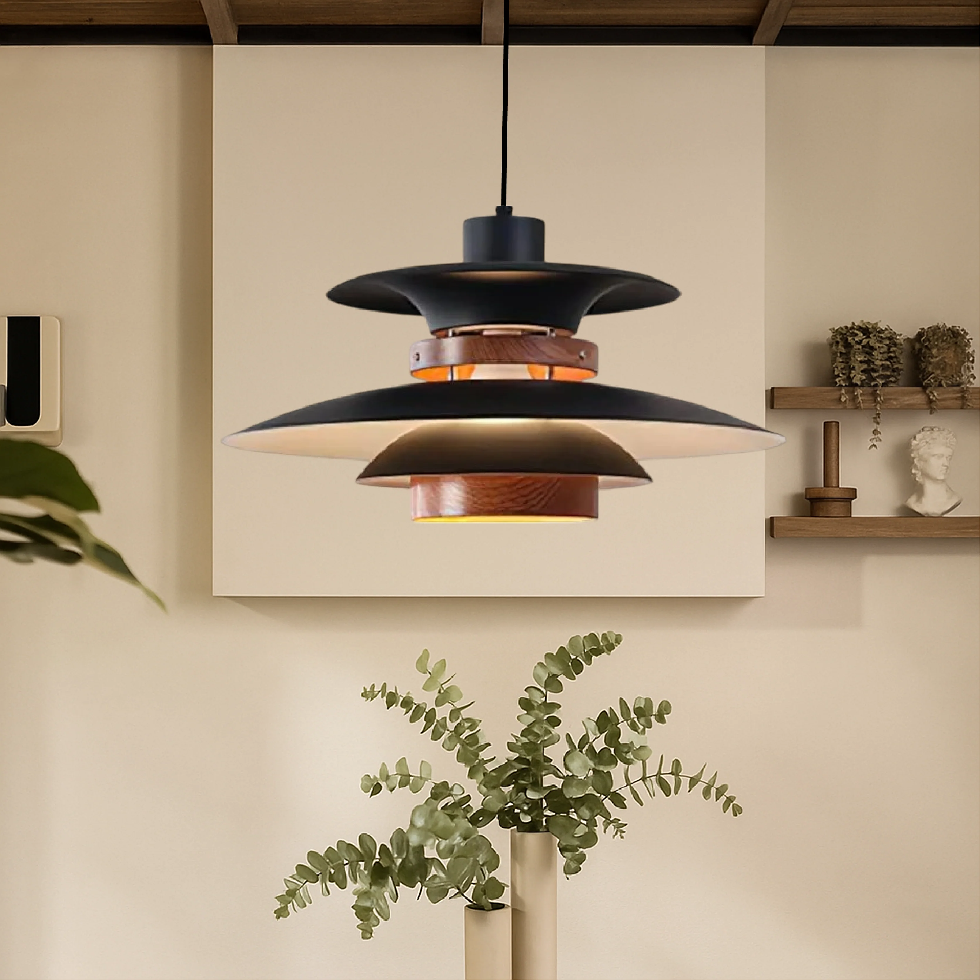 Sleek Adjustable Swing-Arm Pendant Light, Matte Black