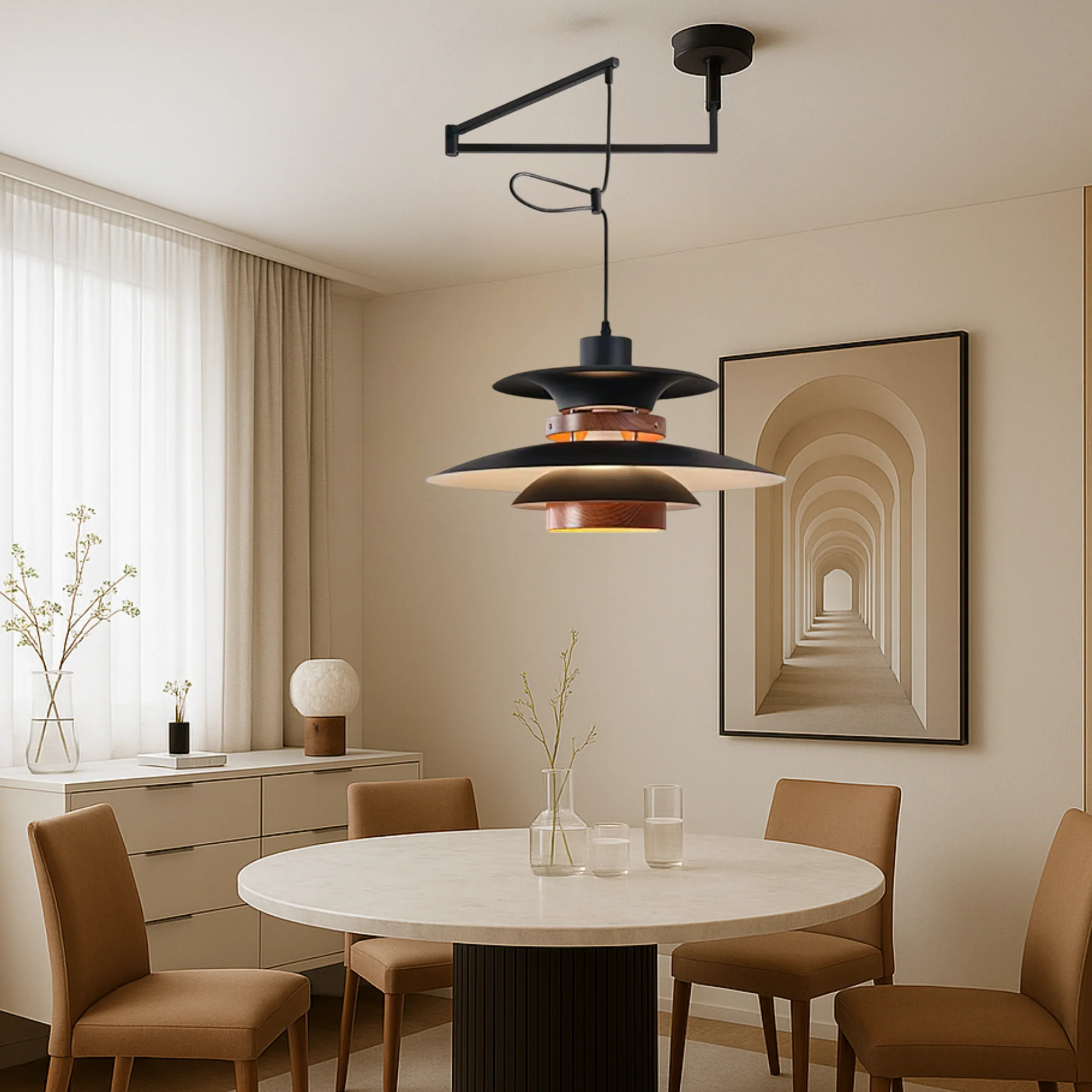 Sleek Adjustable Swing-Arm Pendant Light, Matte Black - Image 13