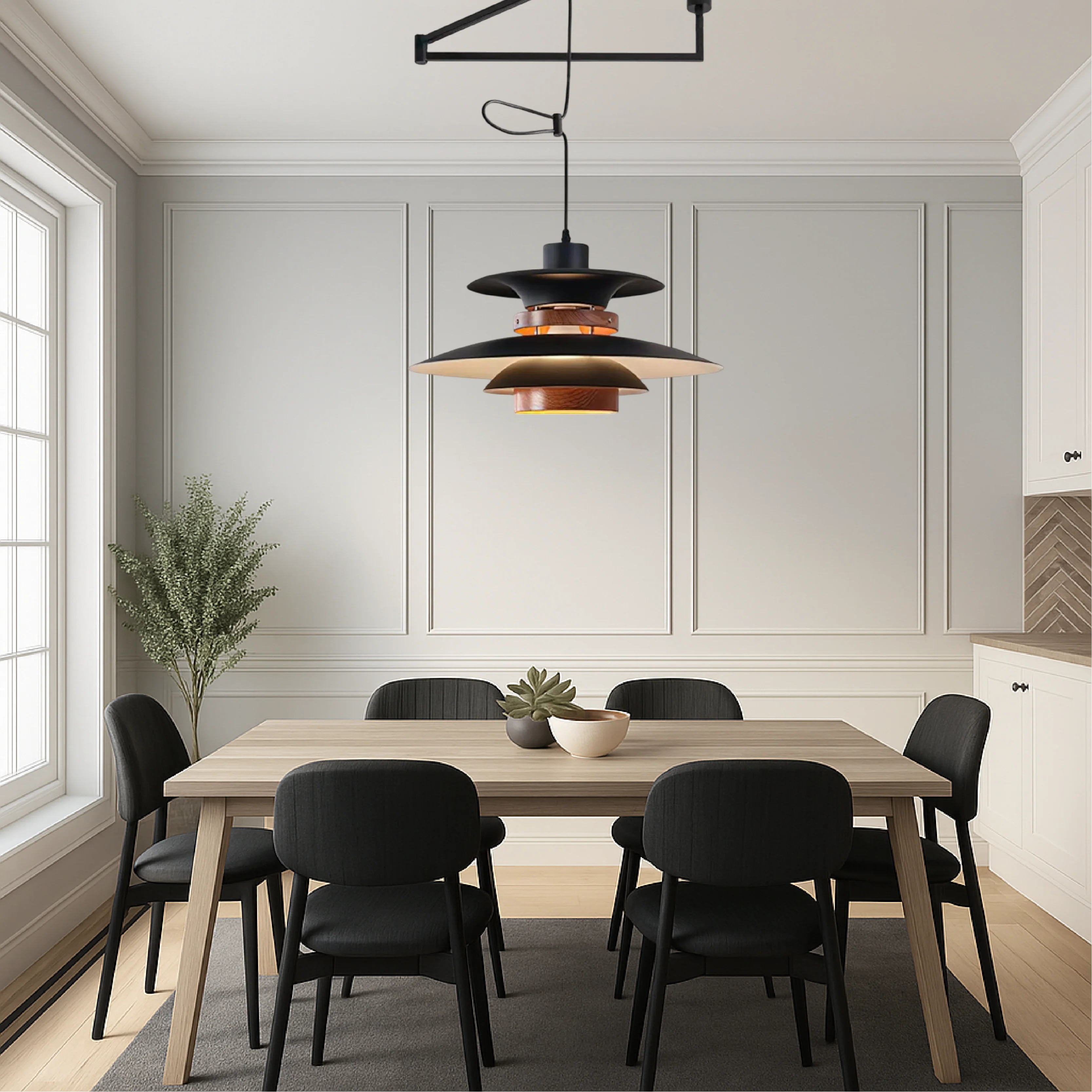 Sleek Adjustable Swing-Arm Pendant Light, Matte Black - Image 2