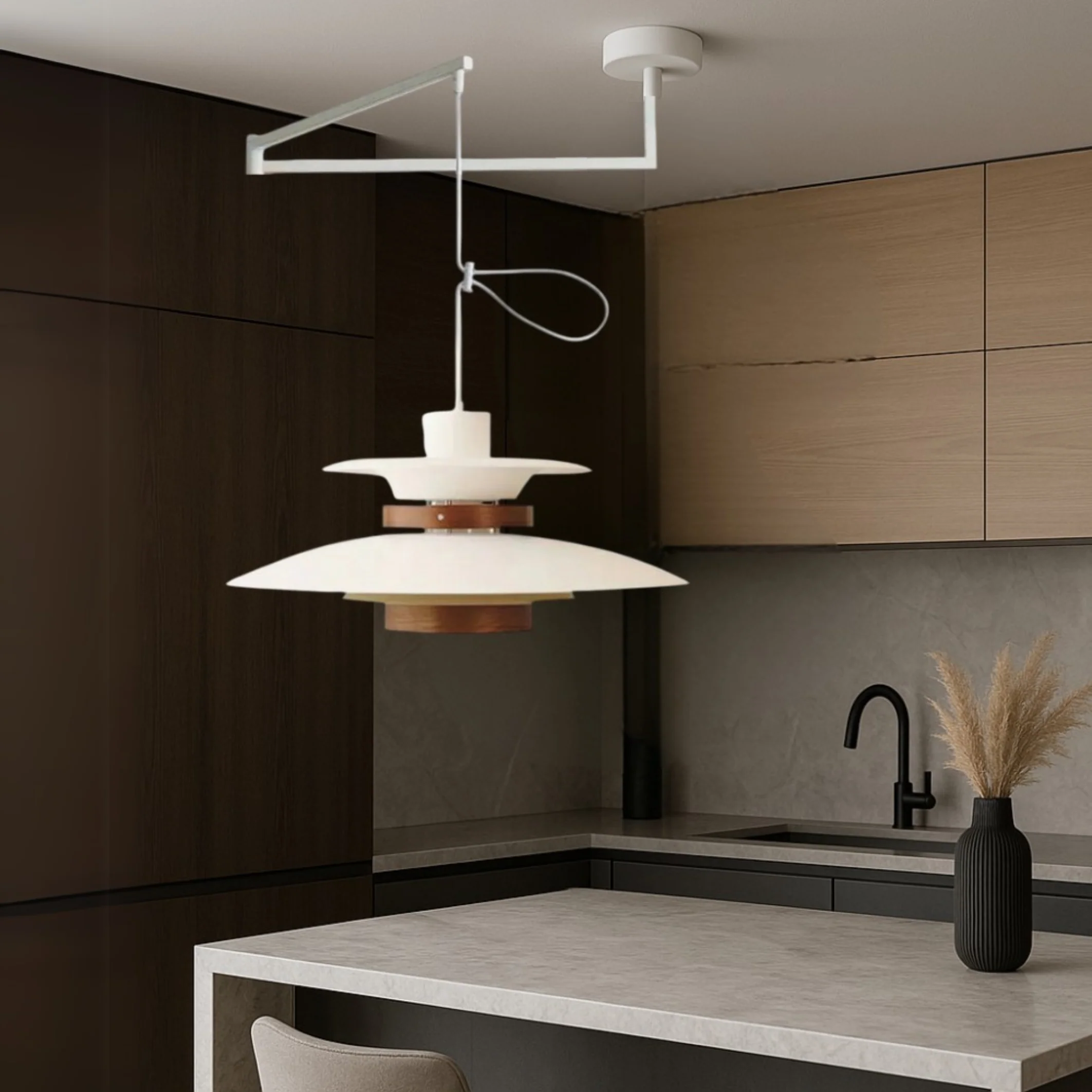 Sleek Adjustable Swing-Arm Pendant Light, Matte Black - Image 6