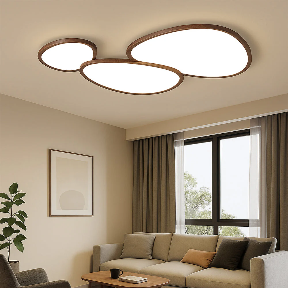 Slim Dark Wood Flush Mount LED Ceiling Light - Image 2
