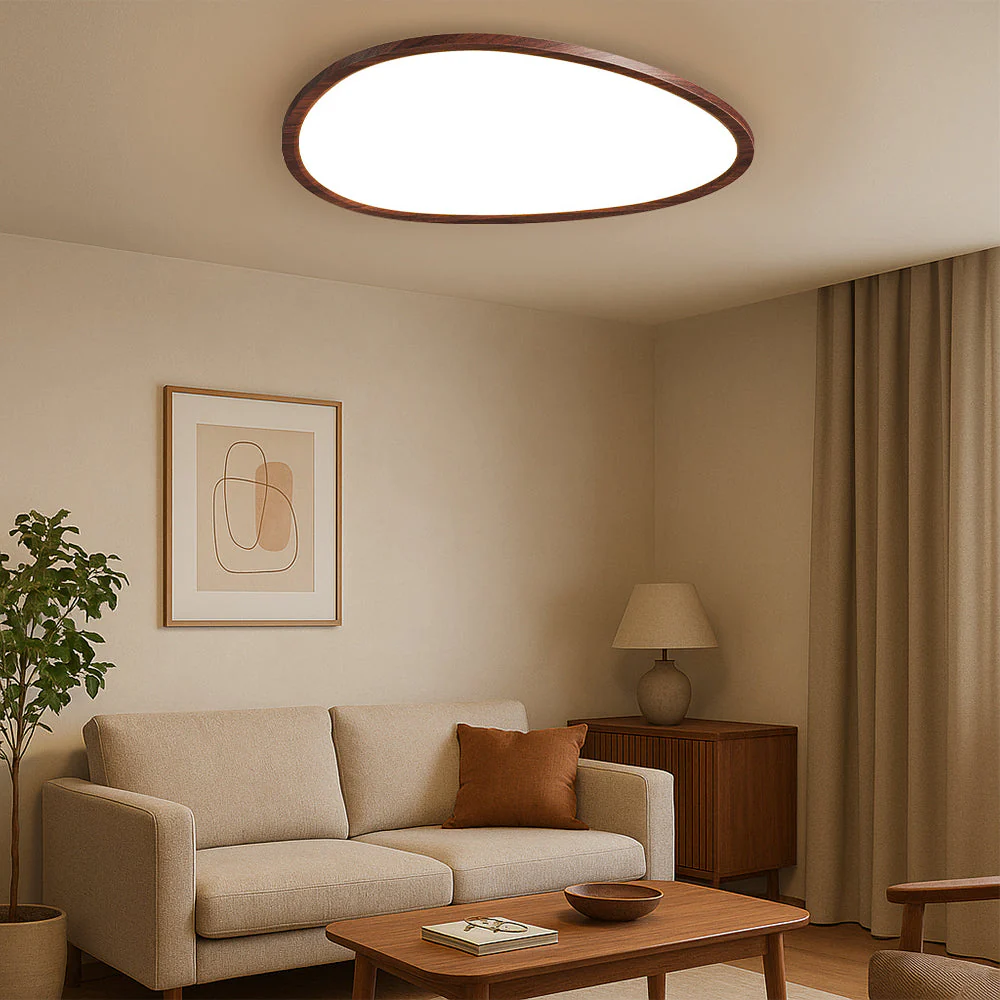 Slim Dark Wood Flush Mount LED Ceiling Light - Image 3