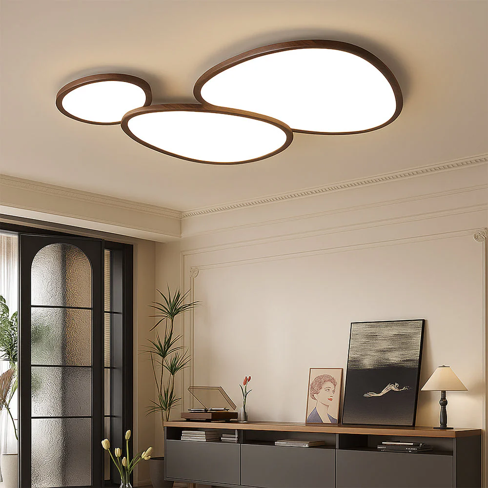 Slim Dark Wood Flush Mount LED Ceiling Light - Image 4