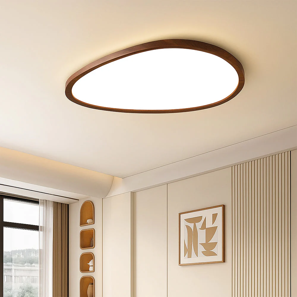 Slim Dark Wood Flush Mount LED Ceiling Light - Image 6