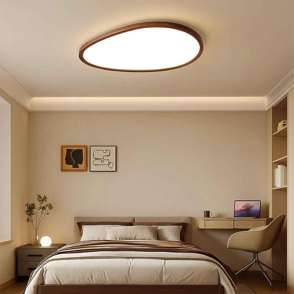 Slim Dark Wood Flush Mount LED Ceiling Light - Image 9