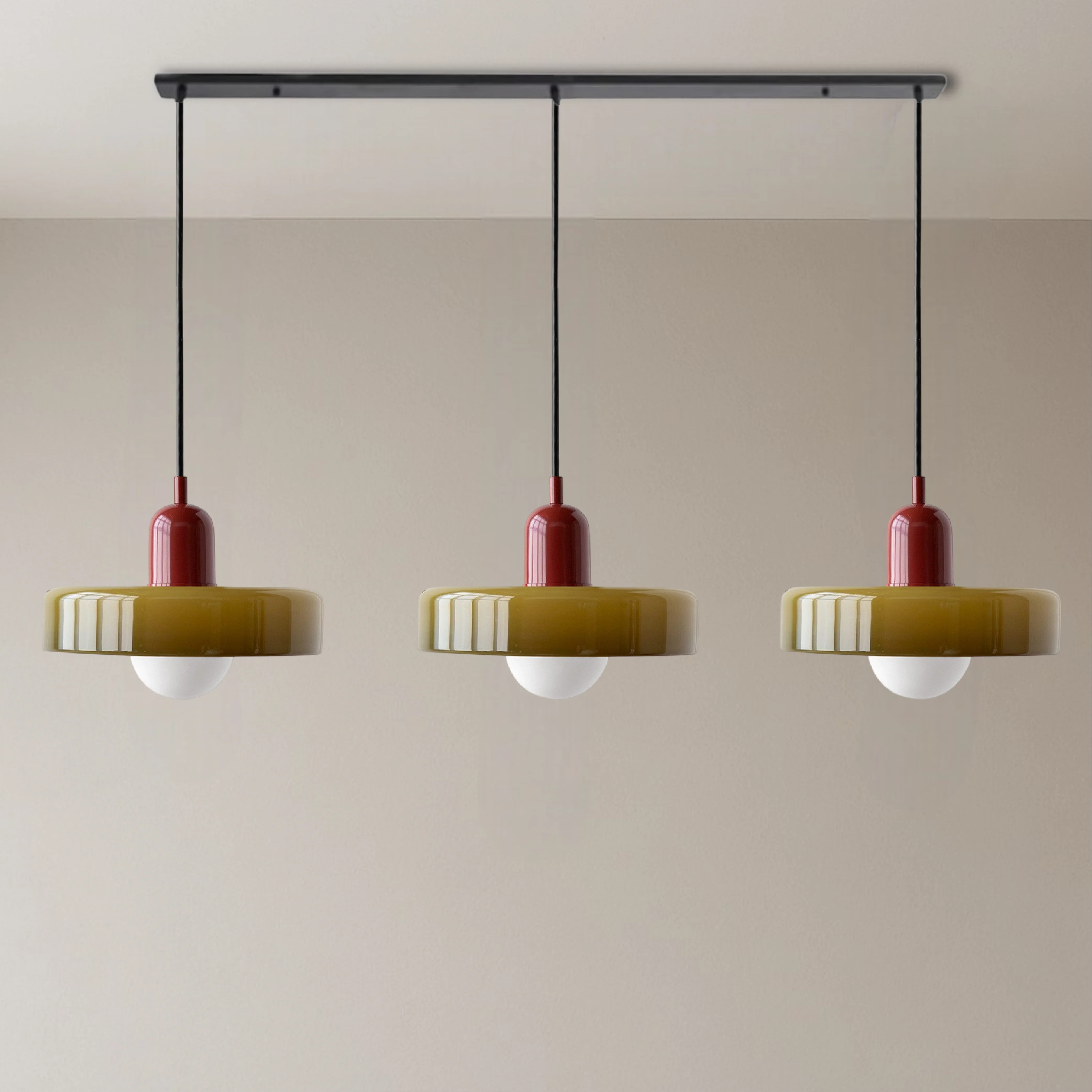 Three-Head Colored Glass Pendant Light in Bauhaus Style - Image 17