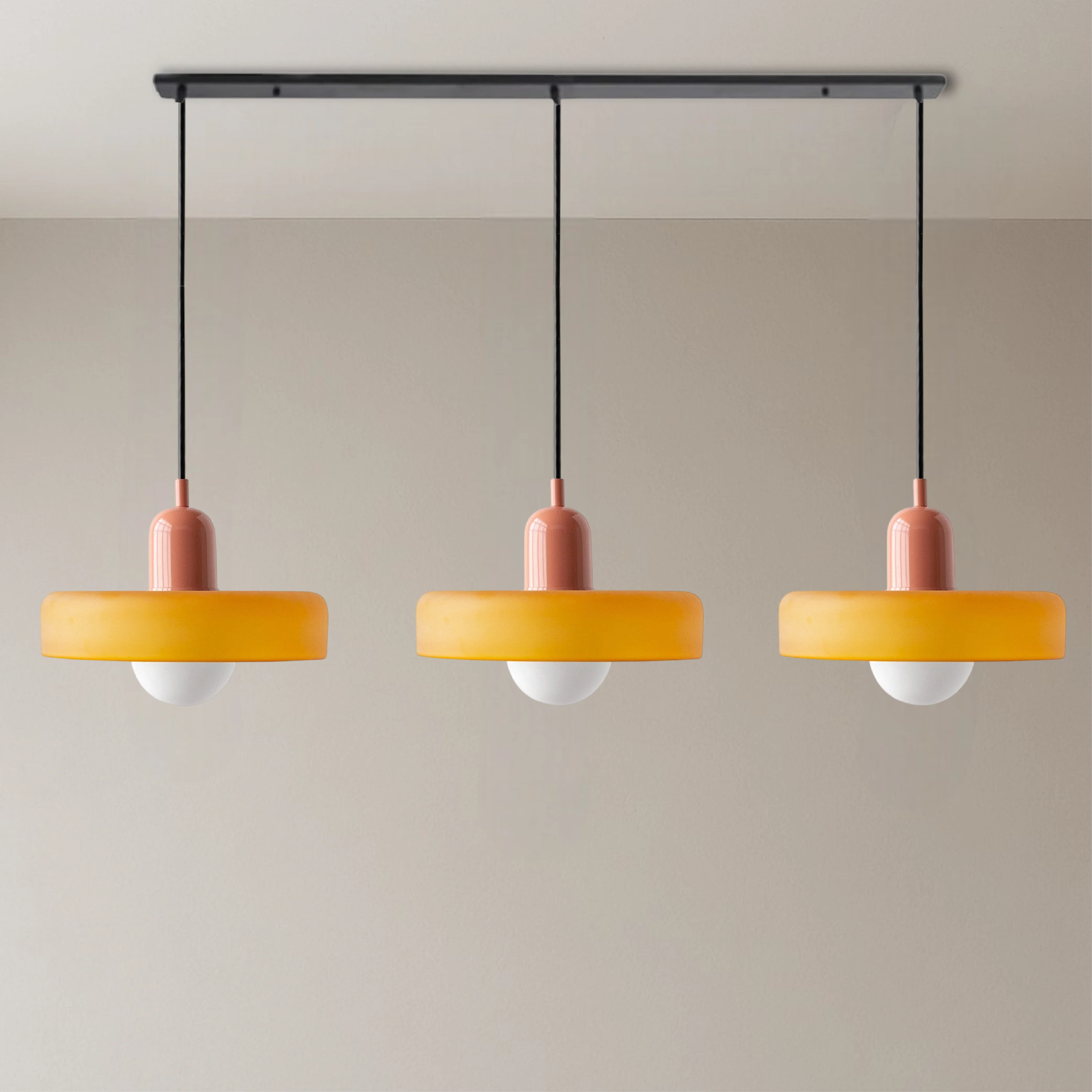 Three-Head Colored Glass Pendant Light in Bauhaus Style - Image 21