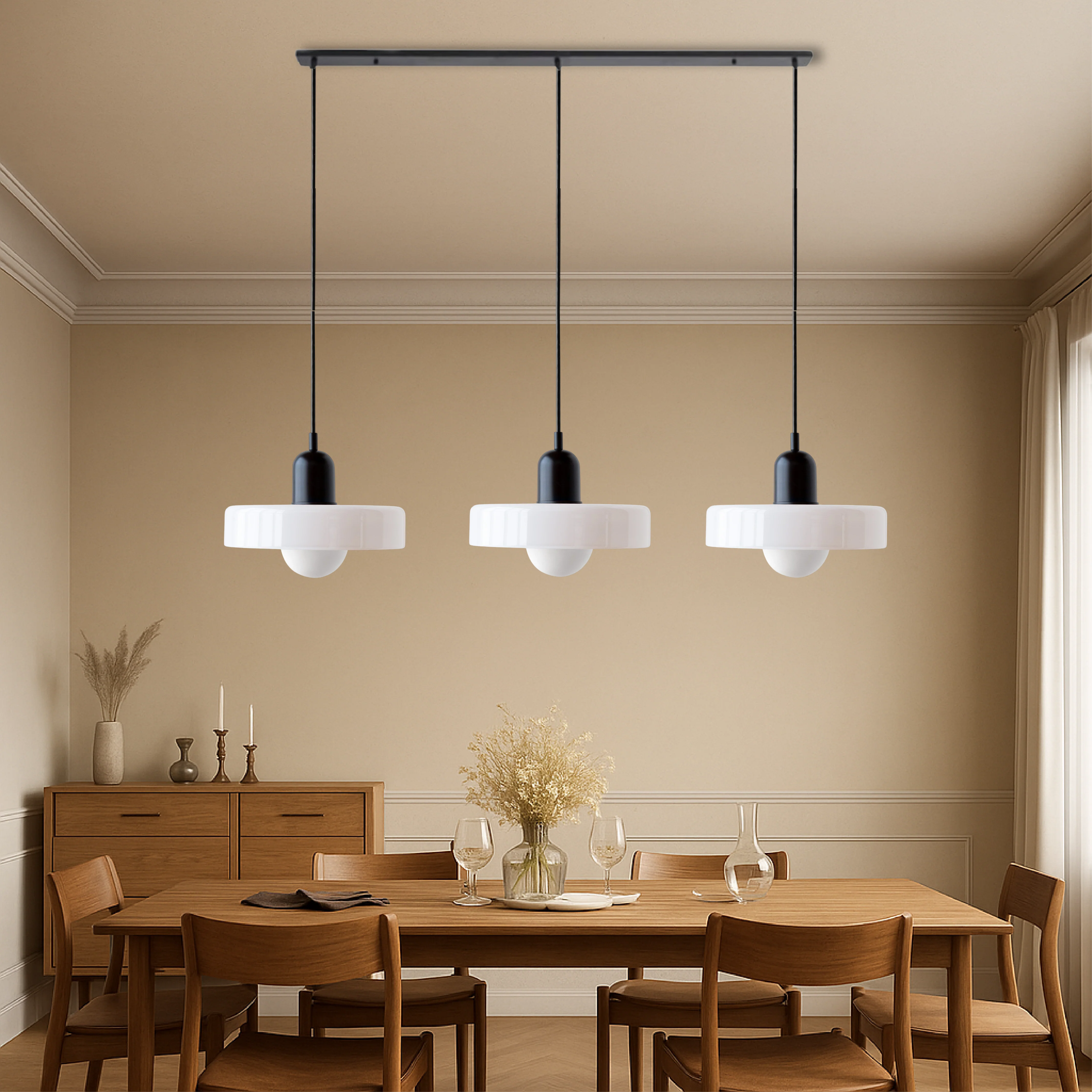 Three-Head Colored Glass Pendant Light in Bauhaus Style - Image 3
