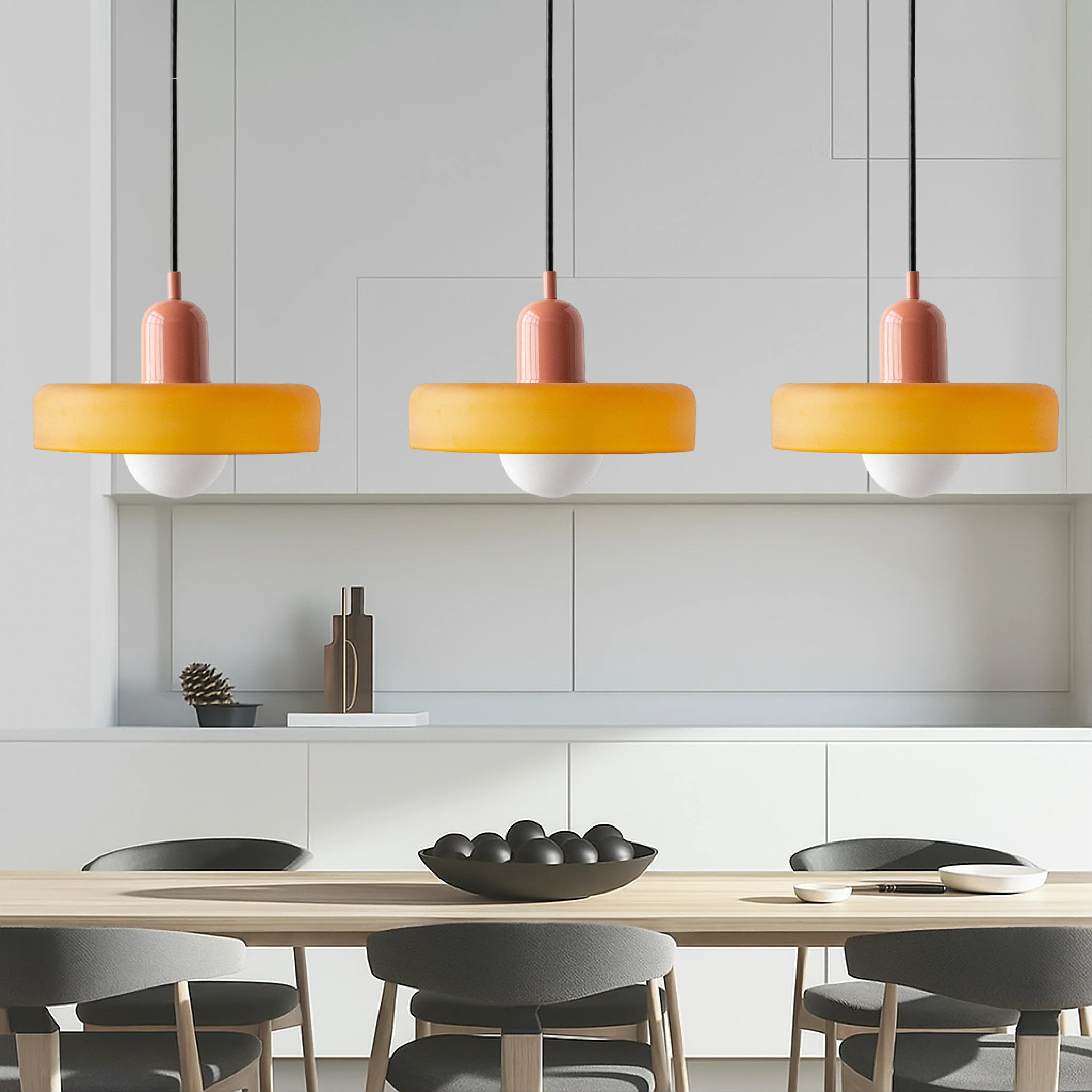 Three-Head Colored Glass Pendant Light in Bauhaus Style - Image 5