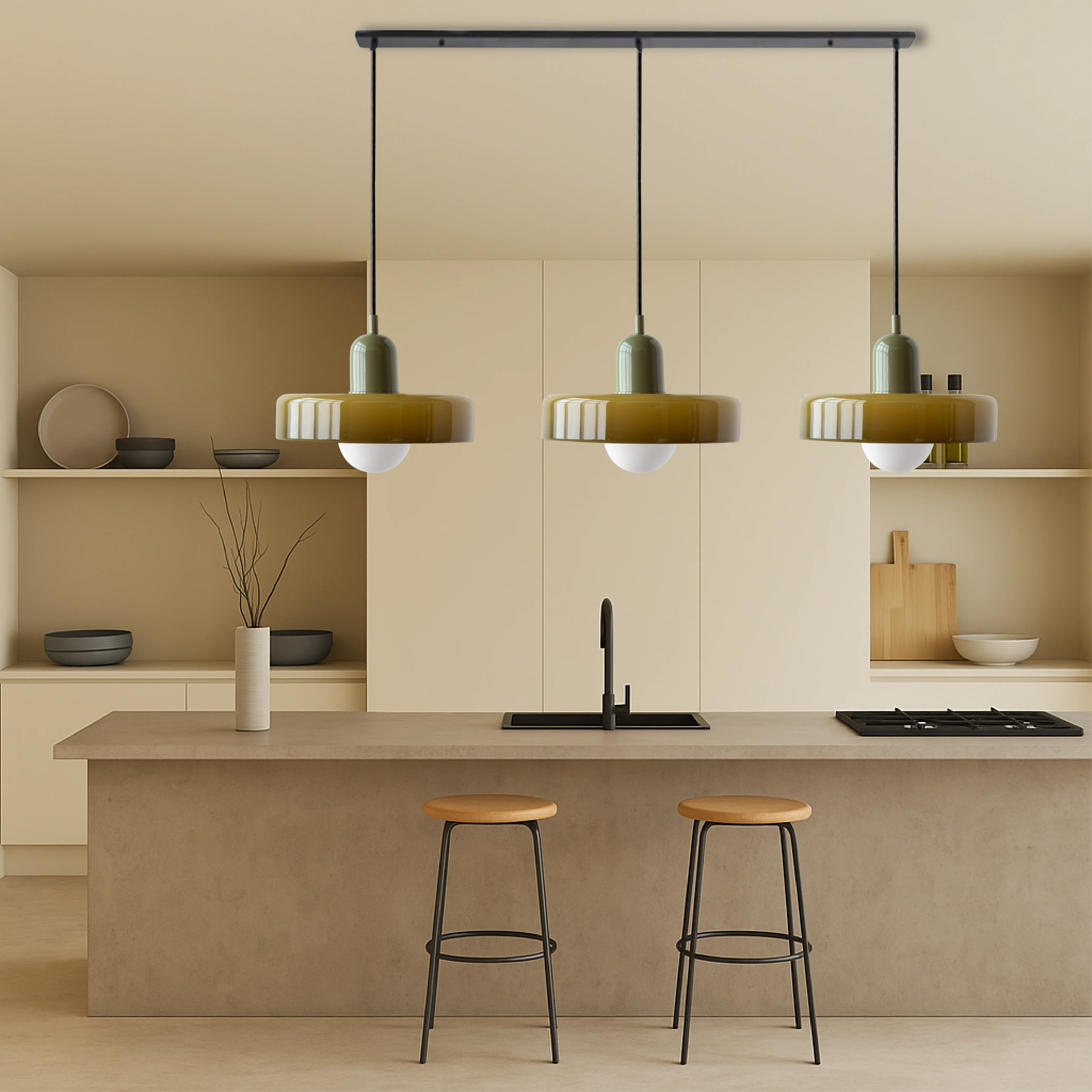 Three-Head Colored Glass Pendant Light in Bauhaus Style - Image 7