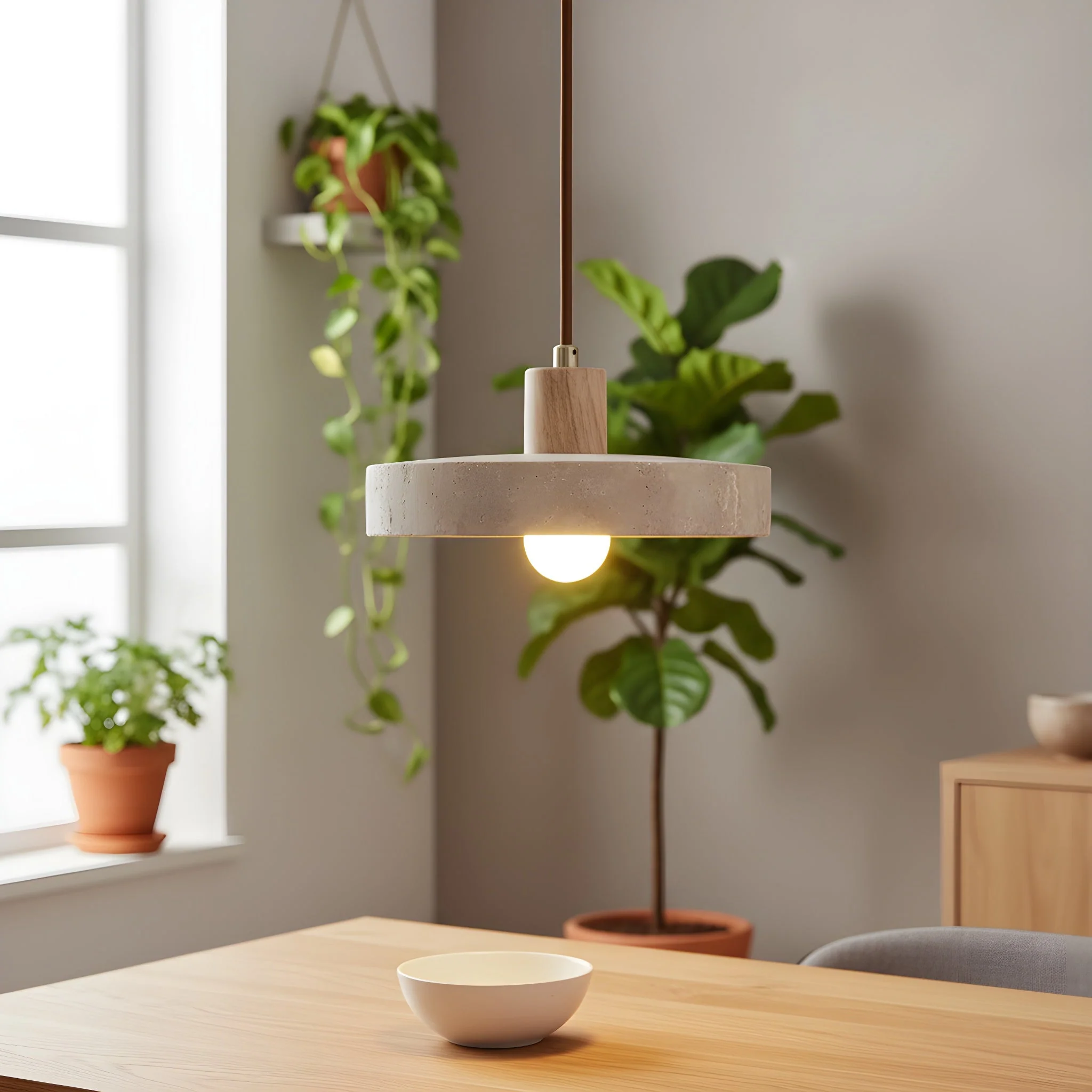 Travertine Bauhaus Pendant Light - Modern Stone Lamp - Image 3