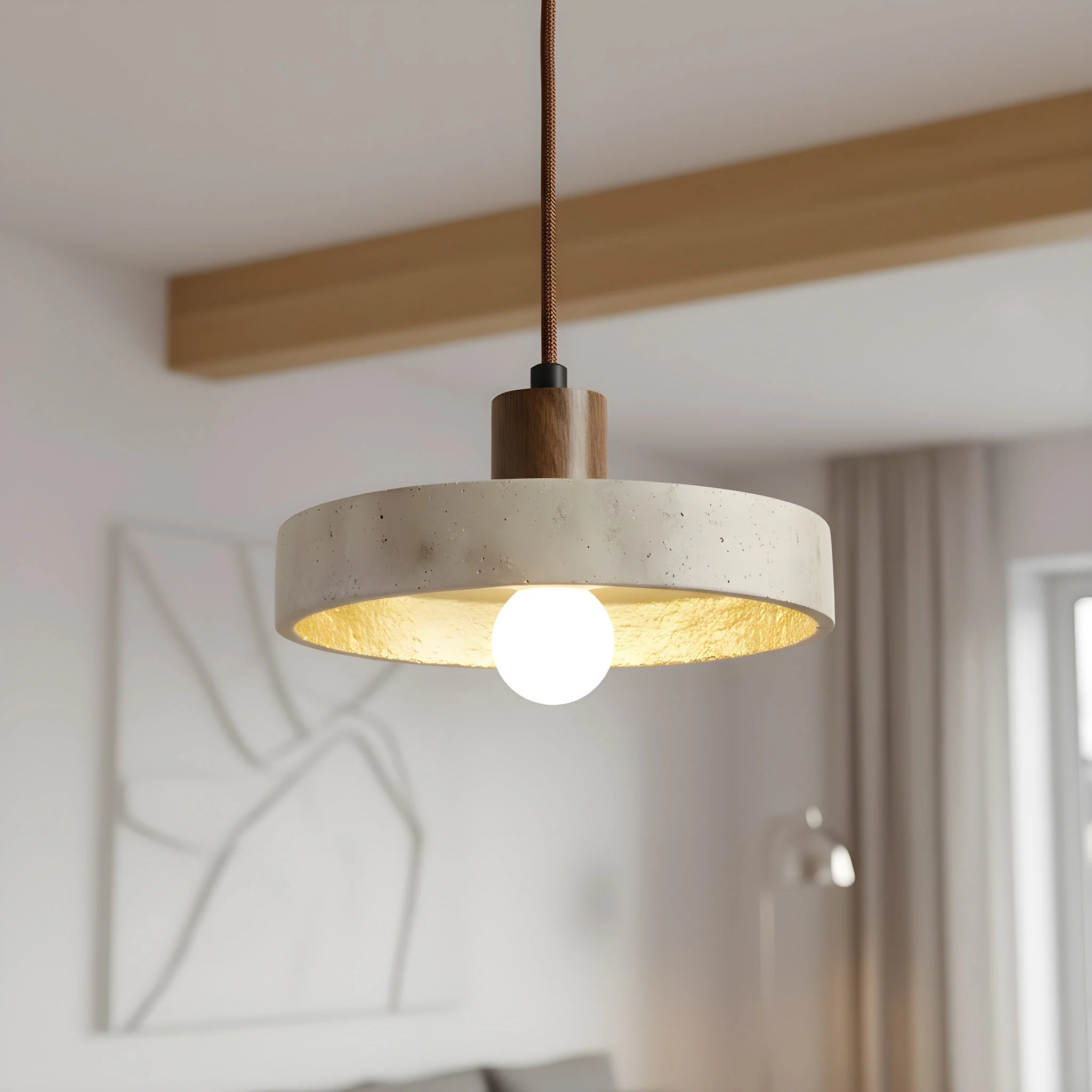 Travertine Bauhaus Pendant Light - Modern Stone Lamp - Image 4