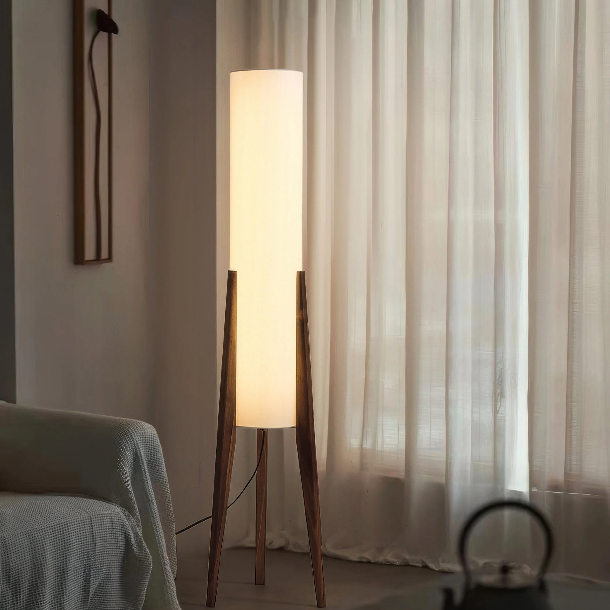 Walnut Floor Lamp | Solid Wood, Handcrafted with Warm LED Glow - Image 4